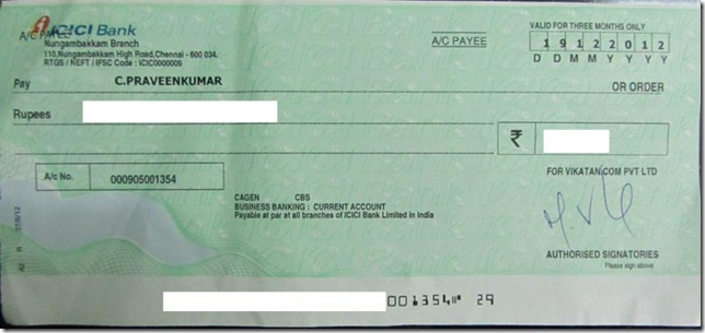 vikatan cheque